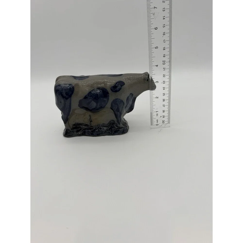 Rowe Art Pottery Salt Glaze Works Blue Holstein Cow Figurine 1990 Vintage USA
